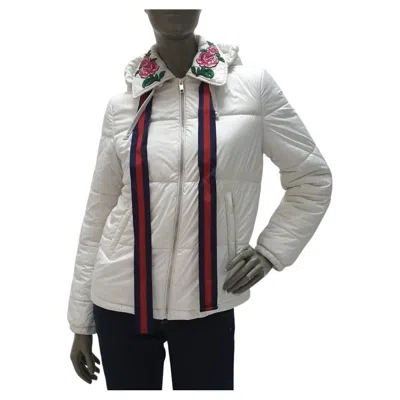 Pre-owned Gucci White Rose Collar Vest Puffer Jacket Sz.42