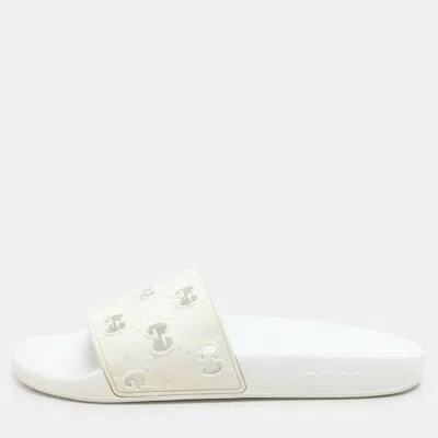 Pre-owned Gucci White Rubber Gg Slide Sandals Size 38