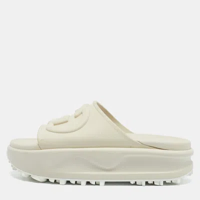 Pre-owned Gucci White Rubber Interlocking G Slide Sandals Size 36