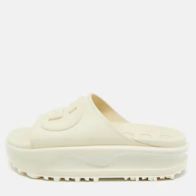 Pre-owned Gucci White Rubber Interlocking G Slide Sandals Size 37