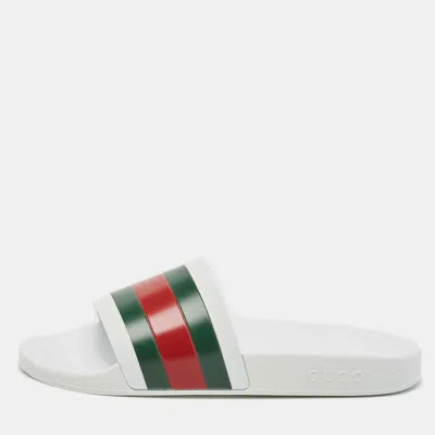 Pre-owned Gucci White Rubber Pursuit 72 Pool Slides Size 41