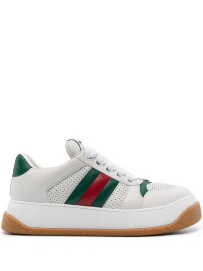 GUCCI WHITE SCREENER LEATHER SNEAKERS