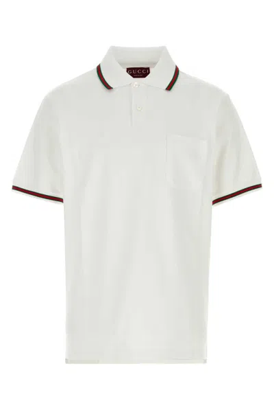 Gucci Piquet Polo Shirt In Cotton-stretch Blend In White