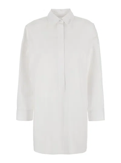 Gucci White Shirt With Classic Collar And Logo Lettering On The Collar In Cotton Woman In Multicolor