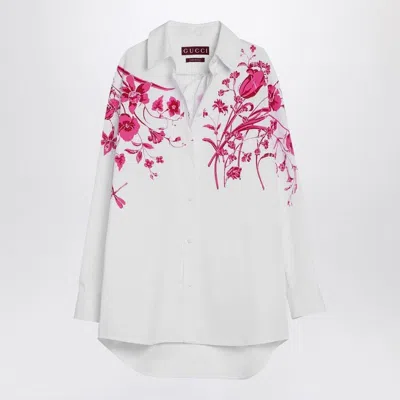 GUCCI GUCCI  WHITE SHIRT WITH FUCHSIA PRINT