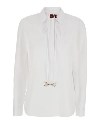 Gucci White Shirt With Pointed Collar With Tie Detail And Horsebit In Cotton Woman