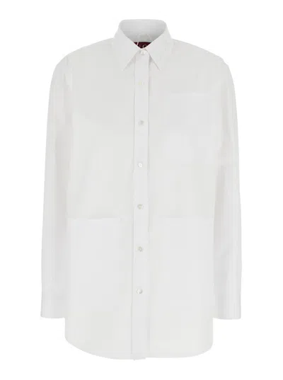 GUCCI GUCCI WHITE SHIRT WITH TONAL LOGO LETTERING EMBROIDERY ON THE COLLAR IN COTTON WOMAN