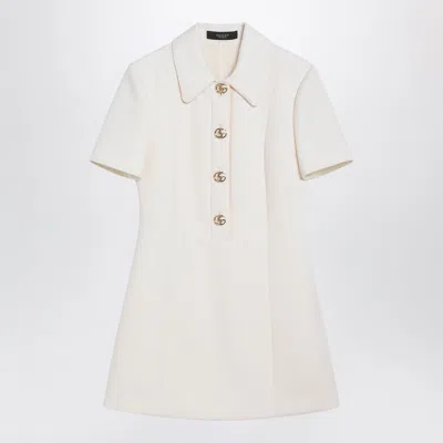 Gucci White Short Wool Mini Dress With Gg Button Detail