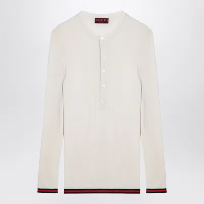 Gucci White Silk Jersey Top With Web Ribbon Mini Detail In Animal Print