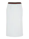 Gucci White Skirt With Web Detail On The Waist And Logo Lettering Embroidery On The Front In Cotton  In Multicolor