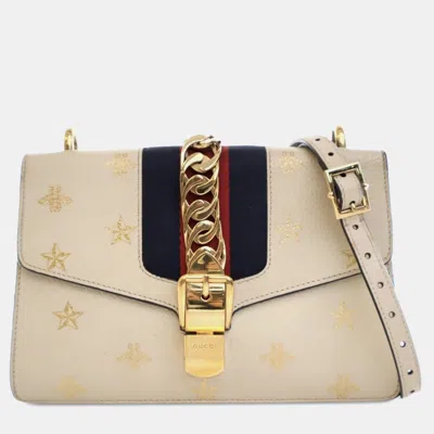 Pre-owned Gucci White Small Leather Bee Star Sylvie Satchel Bag