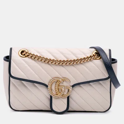 Pre-owned Gucci White Small Matelasse Leather Torchon Gg Marmont Flap