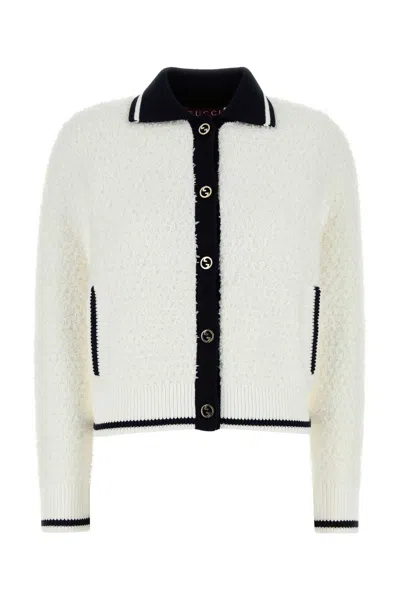 Gucci White Stretch Cotton Blend Cardigan