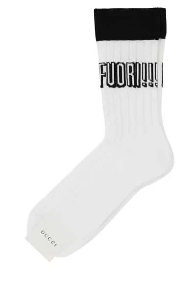 Gucci Women White Stretch Cotton Blend Socks