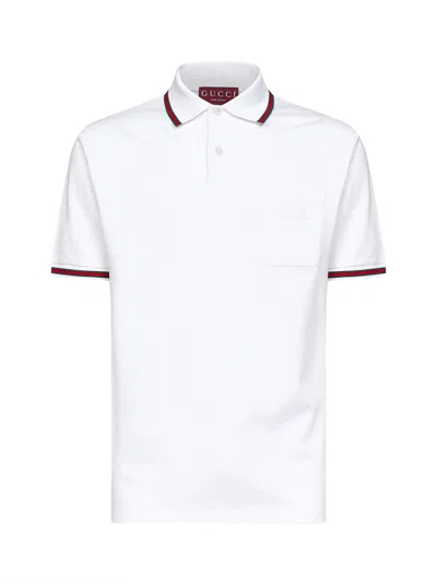 Gucci White Stretch Cotton Piqué Embroidered Polo Shirt