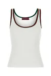 Gucci White Ribbed Top With Web Detail On The Edges In Cotton Woman In White