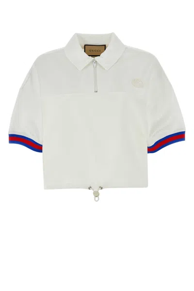Gucci White Stretch Jersey And Cotton Polo Shirt In Sunlightmix