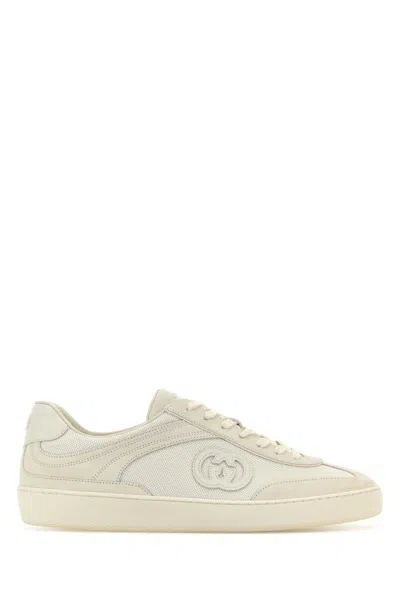 GUCCI GUCCI WHITE SUEDE AND FABRIC SNEAKERS