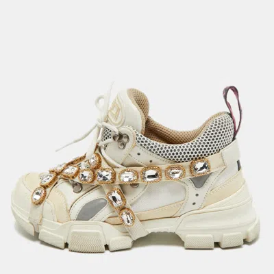 Pre-owned Gucci White Suede And Leather Flashtrek Chunky Sneakers Size 38