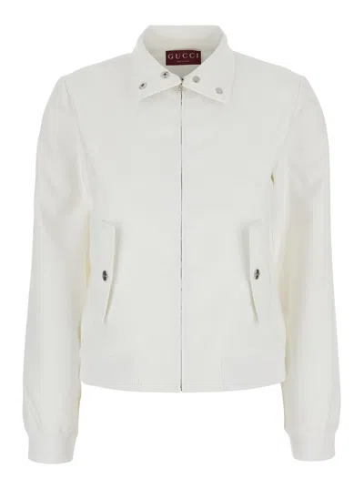 GUCCI WHITE SWEATSHIRT WITH STAND-UP COLLAR WITH AUTOMATIC BUTTONS AND DROPPED SHOULDERS IN TECH FABRIC WO