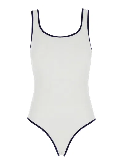 Gucci White Swimsuit With U Neck And High Cut In Gg Canvas Woman