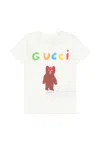 Gucci White T-shirt Fro Babykids With Bear Print In White