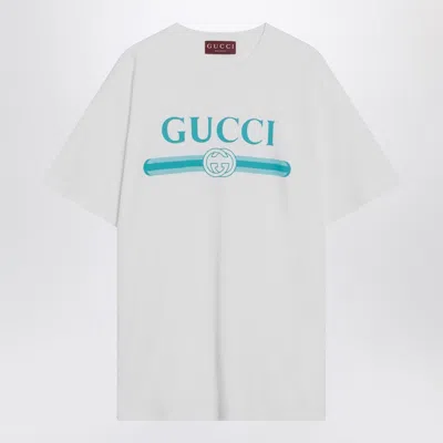 GUCCI GUCCI WHITE T-SHIRT WITH LOGO PRINT WOMEN