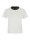 Gucci White T-shirt With Web Detail On The Neck In Cotton Woman In Multicolor