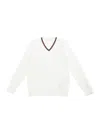Gucci White T-shirt Wti Web V Neck And Embroidery In Cotton Boy In White