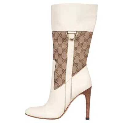 Pre-owned Gucci White Textile & Leather Ankle Boots - Size 37.5