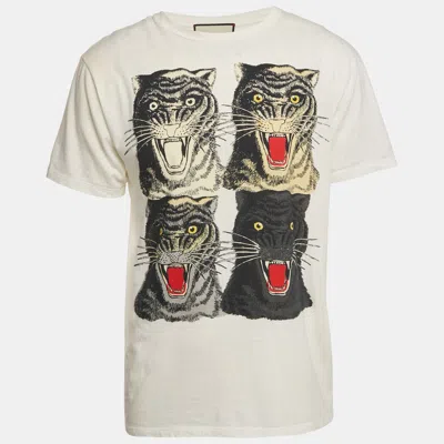 Pre-owned Gucci White Tiger Head Print Cotton T-shirt S