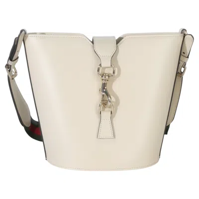 Pre-owned Gucci White Tritone Calfskin Ophidia Web Mini Bucket Bag