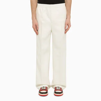Gucci White Trousers With Web Ribbon In Offwhitemix