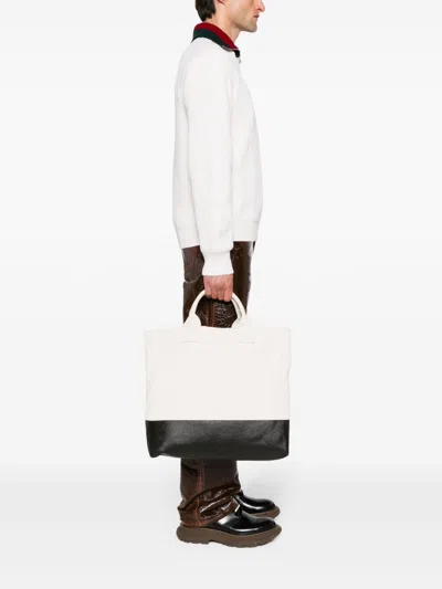 Gucci White Two-tone Canvas Tote Bag In Neutrals