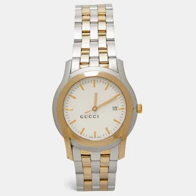 Pre-owned Gucci White Two Tone Stainless Steel 5500xl Ya055216 Unisex Wristwatch 38 Mm