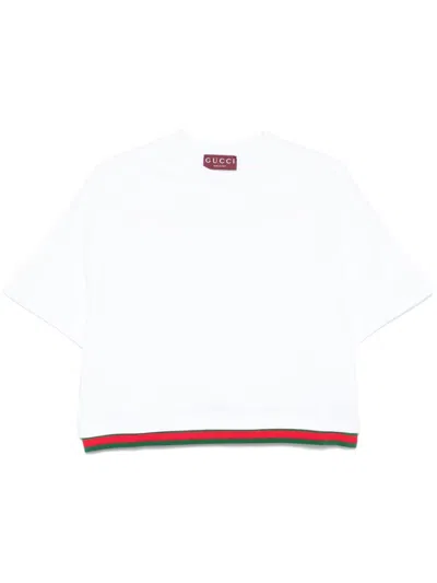 GUCCI WHITE WEB DETAIL COTTON T-SHIRT