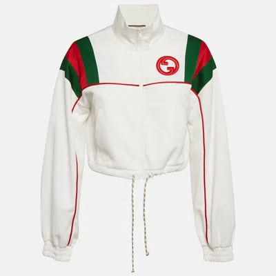 Pre-owned Gucci White Web Trim Jersey Track Jacket S