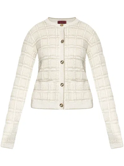 Gucci White Wool And Jacquard Cardigan