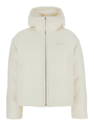 Gucci White Wool Bomber Jacket With Fixed Hood And Logo Lettering On The Front In Gray