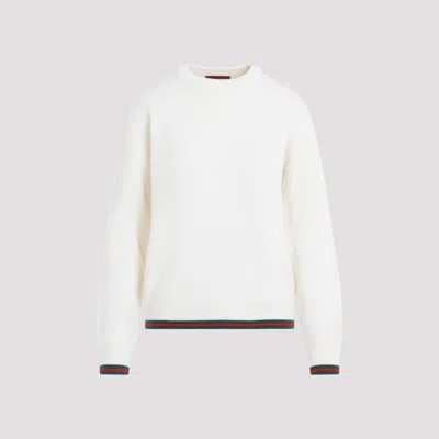 GUCCI WHITE WOOL SWEATER WITH WEB
