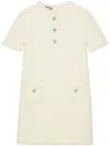 Gucci Dress Wool Tweed Embroidered Trim In White