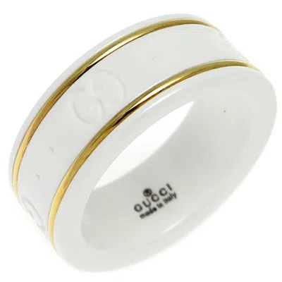 Pre-owned Gucci White Yellow Gold Ceramic Yellow Gold (18k) Band Ring ()