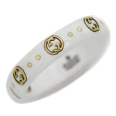 Pre-owned Gucci White Yellow Gold Ceramic Yellow Gold (18k) Band Ring ()