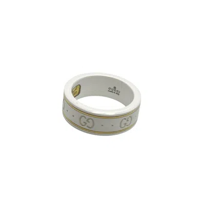 Pre-owned Gucci White Yellow Yellow Gold (18k) Band Ring ()