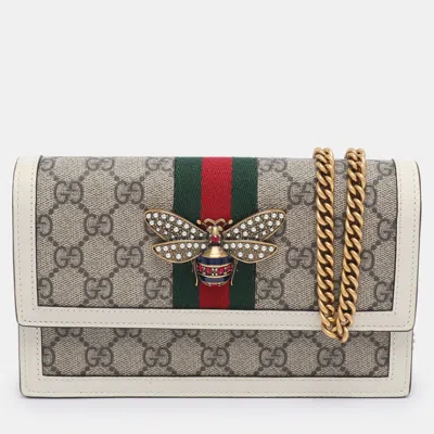 Pre-owned Gucci White/beige Gg Supreme Canvas And Leather Queen Margaret Wallet On Chain