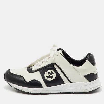 Pre-owned Gucci White/black Leather Interlocking G Low Top Sneakers Size 38