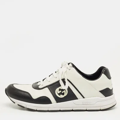 Pre-owned Gucci White/black Leather Interlocking G Sneakers Size 40.5