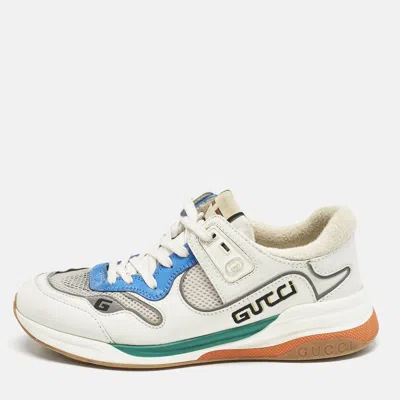 Pre-owned Gucci White/blue Leather And Mesh Ultrapace Sneakers Size 41.5