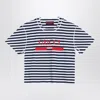 Gucci White/blue Striped Cotton T-shirt With Logo Print Women In White
