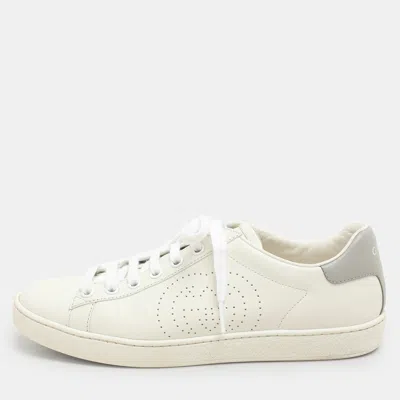 Pre-owned Gucci White/grey Leather Interlocking G Low Top Sneakers Size 36